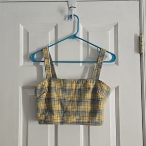 Better Be Mustard and Navy Plaid Crop Top